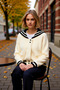 Women's Sailor Collar Striped Detailed Buttoned Wide Fit Plush Textured Bomber Jacket Style Cardigan - 3