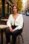 Women's Crop Knit Cardigan with Low Sleeves, V-Neck, Bow Detail, Create a Stylish and Comfortable Everyday Wear Style - 3