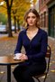 Women's Polo Neck Fitted Long Sleeve Corded Fabric Knitwear Cardigan Casual Elegance and Offering Design - 3