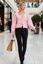 Women's Regular Fit V-Neck Balloon Sleeve Rose Detail Crop Knit Cardigan Offers Elegance with Its Soft Texture - 4