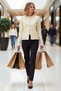 Women's Curly Textured Knit Cardigan with Gold Buttons Classic Cut Everyday Chic Combinations a Timeless Choice - 4