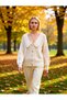Women's Shirt Collar Paneled Soft Textured Wide Fit Balloon Sleeve Knitwear Cardigan with Embroidered Details