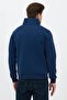 Embroidered Half Zip Indigo D Mock Neck Sweatshirt - 6