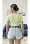 Women's U-Neck Ribbed Knit Fabric Short Sleeve T-Shirt - 4