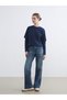Two Mt Shop Quality Lcw Modest Navy Blue Combed Cotton Plain Loose & Wide Long Sleeve Women's T-Shirt - 4