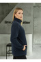 Navy Blue Women's Fleece Jacket with Front Piece Detail and 3 Pockets - 7