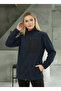 Navy Blue Women's Fleece Jacket with Front Piece Detail and 3 Pockets - 6