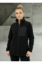 Black Women's Fleece Jacket with Front Piece Detail and 3 Pockets