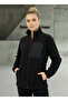 Black Women's Fleece Jacket with Front Piece Detail and 3 Pockets - 7