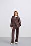 Brown Women's Waist Elastic Detailed Pocketed Zipper Closure Oversized Modal Bottom Top Set - 4
