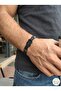 Men's Black Braided Leather Bracelet with Loop Detail and Metal Clasp