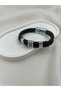 Men's Steel Detailed Braided Leather Bracelet – Stylish Modern Design Magnetic Closure Unisex Model - 3