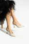 Cream Matte Pointed Toe Open Side Strap Thin Heeled Women's Stiletto Evening Dress Shoes