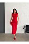 Red Shoulder Detail Midi Dress - 3