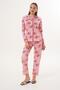 Women's Cotton Palm Pattern Shirt Collar Front Buttoned Burgundy Pajama Set 7028 - 8