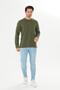 Men's Cotton V-Neck Long Sleeve T-Shirt Khaki 5021-H - 3