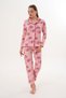 Women's Cotton Palm Pattern Shirt Collar Front Buttoned Burgundy Pajama Set 7028 - 2