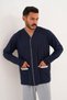 Men's Flat Front Buttoned Navy Blue Pajama Set 8002 - 2