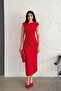 Red Shoulder Detail Midi Dress