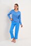 Women's cotton polka dot open-toe blue pajama set 7037 - 3