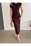 Brown Shoulder Detail Midi Dress - 5