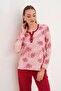 Women's Cotton Palm Patterned Open Placket Burgundy Pajama Set 7026
