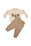 Baby Girl Ecru Brown Floral Embroidered Double Set