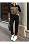 Women's Long Sleeve Hooded Leopard Print Viscose Two Thread Blouse and Pants Two Piece Set - 5