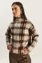 Women's Brown Ecru Brushed Effect Checkered Knitted Sweater 20258060 - 3