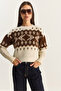 Women's Ecru Brown Crew Neck Patterned Knitted Sweater 20251117 - 2