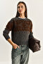 Women's Anthracite Brown Crew Neck Patterned Knitted Sweater 20251117 - 3