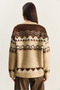 Women's Beige Geometric Patterned Shawl Knitwear Cardigan 20258059 - 7