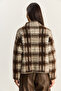 Women's Brown Ecru Brushed Effect Checkered Knitted Sweater 20258060 - 7
