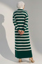 Striped Knit Dress with Button Detail on the Collar 11031-1 Emerald Green - 5