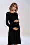 Women's Crew Neck Suitable for Hijab Long Sleeve Viscose Stylish Maternity Dress with Hidden Nursing Section