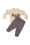 Baby Girl Ecru Purple Floral Embroidered Double Set - 4