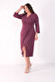 Women's Plum Slim Fit Double-Breasted Collar Bead Embroidery Plus Size Midi Dress