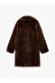 Faux Fur Coat Leopard Print Long Sleeve with Pockets - 5