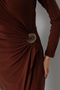 Women's brown slim fit accessory detail midi dress - 5