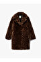 Faux Fur Coat Leopard Print Long Sleeve with Pockets - 4
