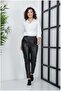 Women's Elastic-Waist Pocketed Black Leather Pants - 2