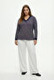 V-Neck Ribbed Relaxed Fit Bamboo Viscose Blouse - 2
