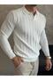 Men's Polo Neck Textured Sweater White Eca054 - 3