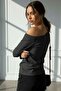 Anthracite Women's Off-Shoulder Boat Neck Relaxed Fit Long Sleeve T-Shirt - 3