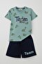 Boy's Shorts Set, Bouncy Dinosaur Set, Ages 2-6, Water Green