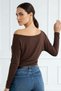 Brown-Beige 2-Pack Women's Off-Shoulder Boat Neck Relaxed Fit Long Sleeve T-Shirt - 3
