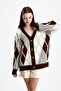 Fleece-Lined Coffee Cardigans with Baklava Pattern - 4