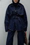 Women's Tie-Detail Oversized Jacket and Pants Denim Set - 4