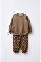 Boy's Tracksuit Set Bottom Striped Top Sweatshirt Brown - 2
