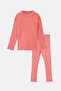 Salmon Heart Printed Girls' Ribbed Knit Bottom Top Set